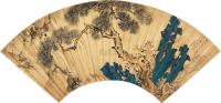 叶欣 癸卯（1663）年作 松瀑奇景 扇片