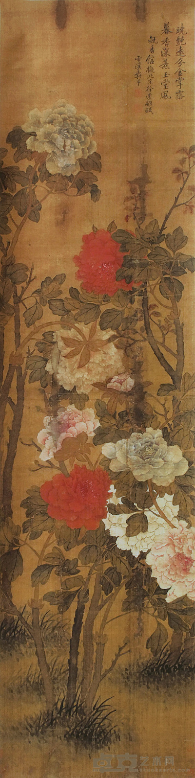 恽寿平 花卉 立轴 163×41cm