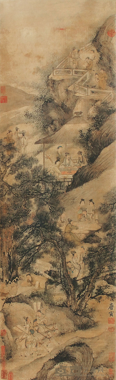 唐寅 山水人物 立轴 139×41cm