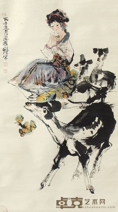 程十发 人物 立轴 68×49cm