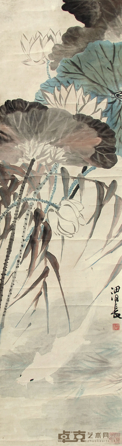 任熊 荷香图 立轴 149×40cm