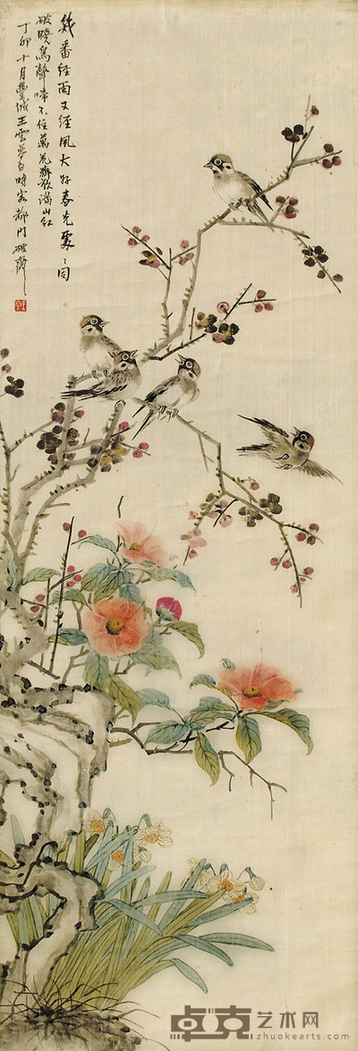 王云 花鸟 立轴 126×42cm