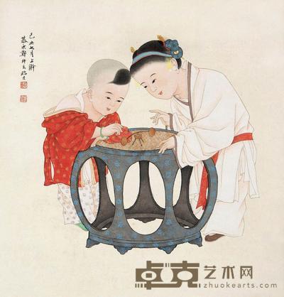 郑慕康 己丑(1949)年作 婴戏 镜片 40×38cm
