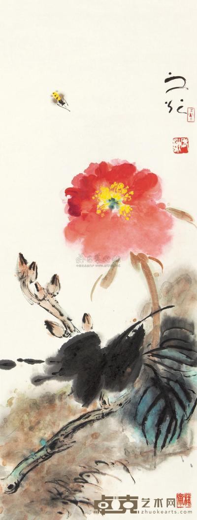 谢之光 蜂觅花间 镜片 92×35cm