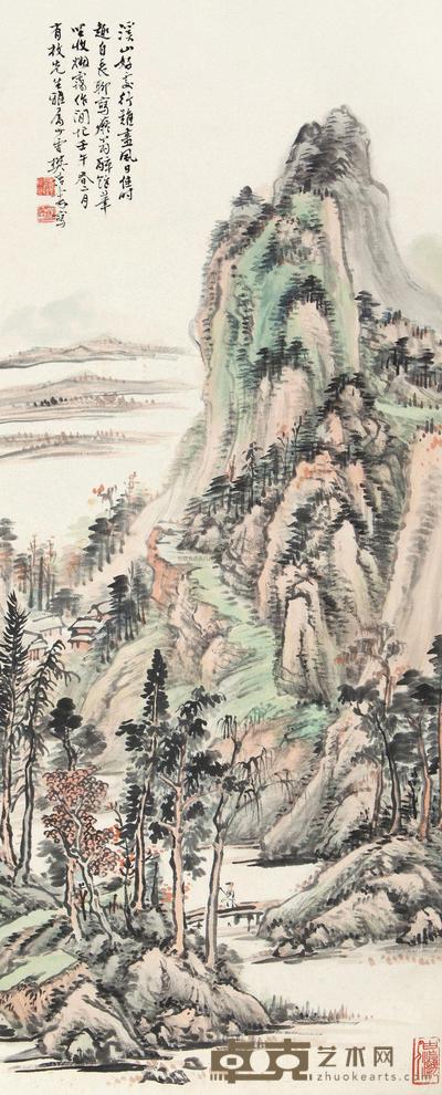 樊浩霖 壬午（1942）年作 溪山行旅 立轴 81×34cm