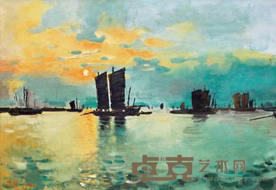 涂克 1980年作 海港夕照 34×50cm