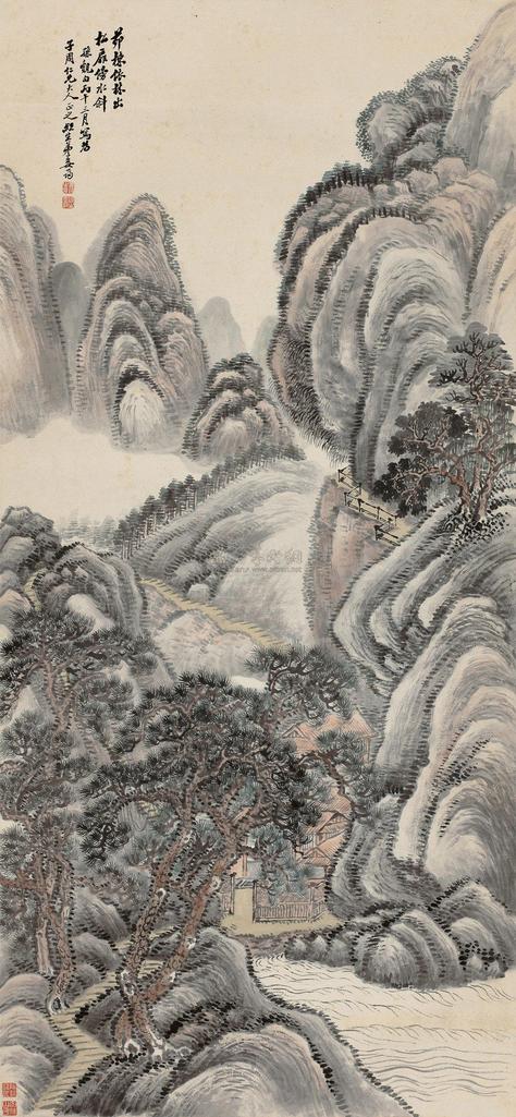 姜筠 丙午（1906年）作 春山幽居图 立轴