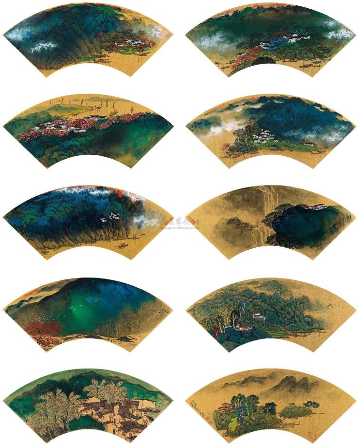 宋玉明 壬辰（2012）年作 山水扇面 （十帧） 镜心