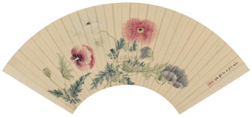上睿 壬申（1692年）作 花卉 扇面