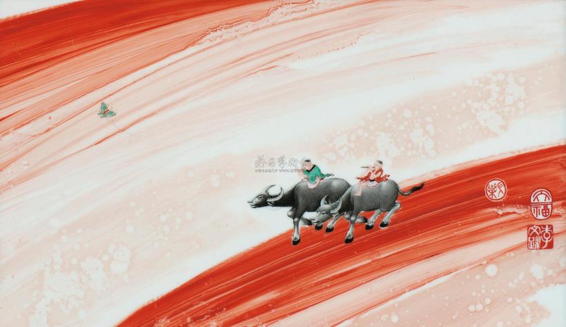 李文跃 童子牧牛 新彩瓷板