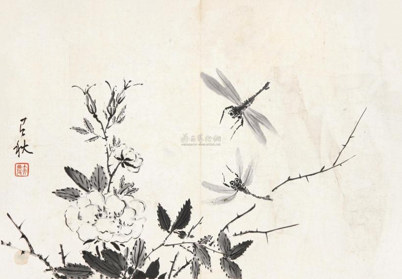 杨亦农  蔷薇蜻蜓图 镜片