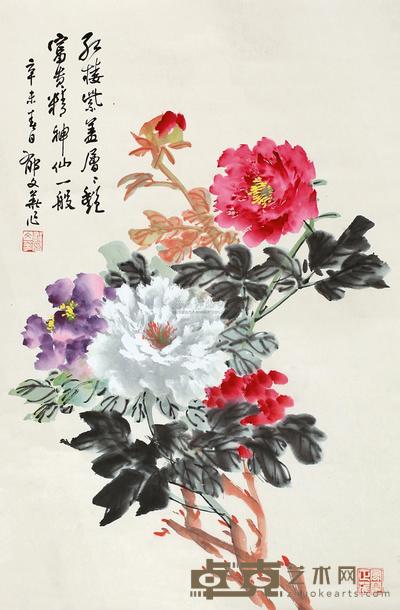 郁文华 辛未（1991）年作 富贵牡丹 立轴 67.5×44.5cm