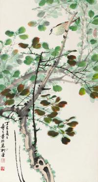 陈舜今 丁丑（1997）年作 绿荫鸟歌 镜片