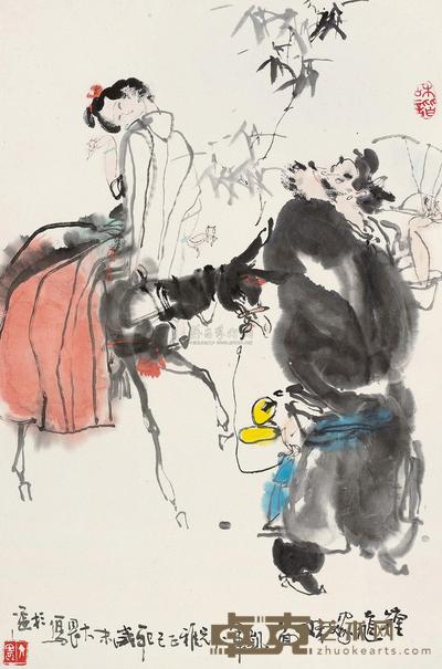 施大畏 己巳（1989）年作 钟馗嫁妹 镜片 67×44.5cm