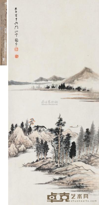 张大千 平湖秋色 立轴 94×41.5cm
