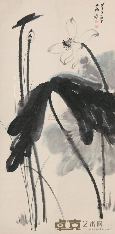 张大千 戊子（1948）年作 荷花 立轴 128.4×63.4cm