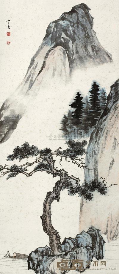 溥儒 松溪独钓 立轴 73×31cm