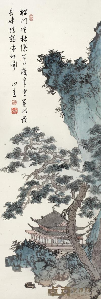 溥儒 松阁听瀑 立轴 94×31.5cm