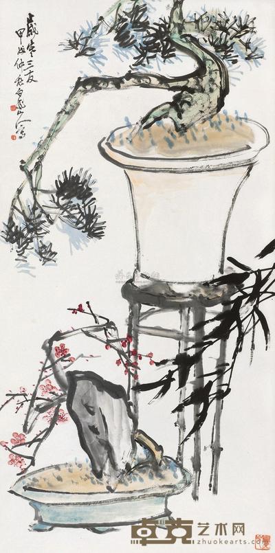 王震 甲戌(1934)年作 岁寒三友 立轴 137×63.5cm