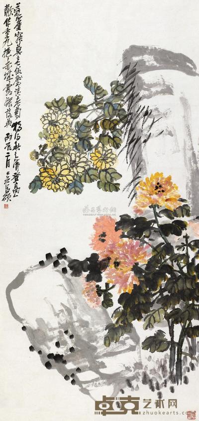 吴昌硕 丙辰（1916）年作 菊石图 立轴 152×71.5cm