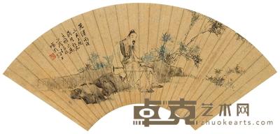 任伯年 丙戌（1886）年作 竹间小憩 镜框 18×50cm