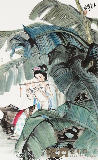 刘旦宅 壬申（1992）年作 芭蕉仕女 镜片 98.7×60.5cm