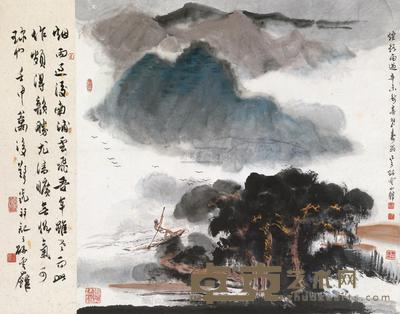 郑乃珖 辛未(1991)年作 烟溪雨过 镜片 画65.5×67.5cm;跋文65.5×16.5cm