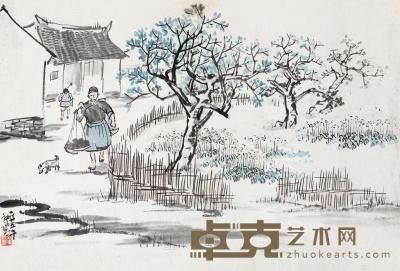 赵望云 1975年作 山村小景 镜片 43×63cm