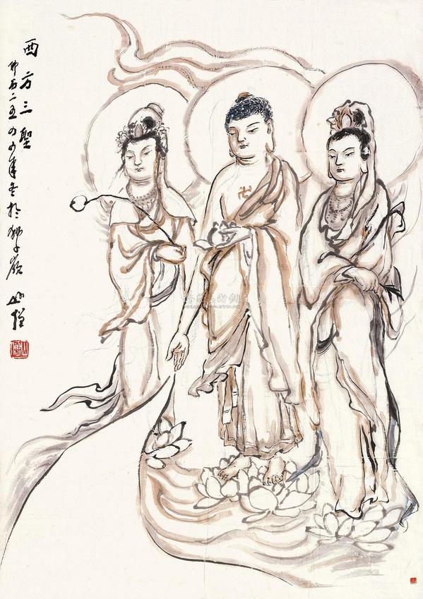 圆霖 西方三圣 镜心