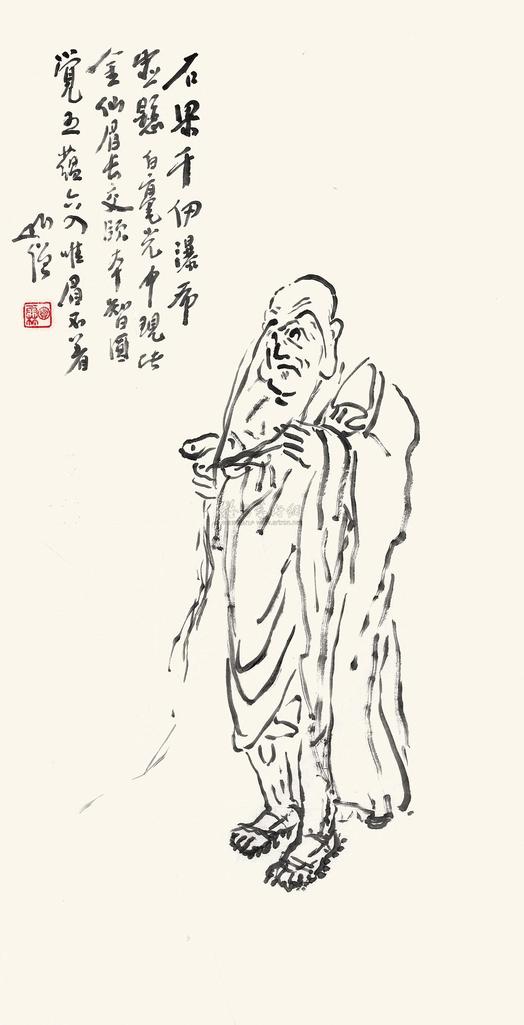 圆霖 长眉罗汉 镜心