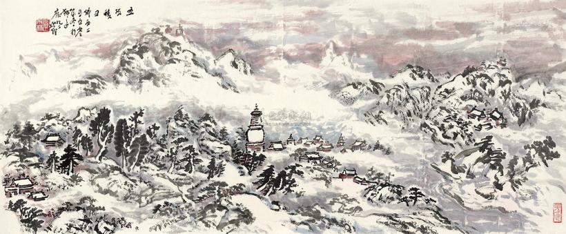 圆霖 五顶积雪 镜心