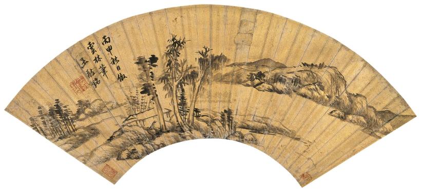王敬铭 丙申（1716）年作 仿倪瓒山水 屏条