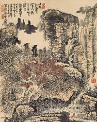 黄秋园 丁巳(1977年)作 青峰独钓 立轴