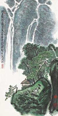 李行简 丙寅(1986年)作 疑是银河落九天 镜心