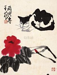 崔子范 丙寅(1986年)作 赏花图 立轴