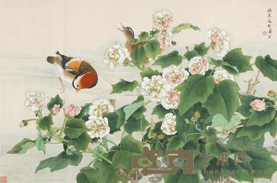 张德泉 工笔花鸟 镜片 69×104cm