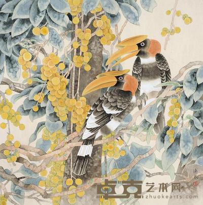 张德泉 工笔花鸟 镜片 68×68cm