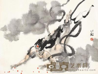 傅小石 飞天图 镜片 34×45cm