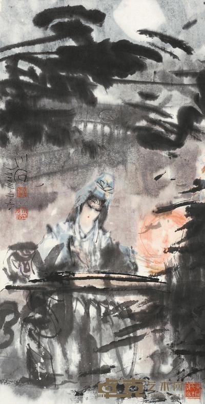 傅小石 抚琴图 镜片 64.5×33cm