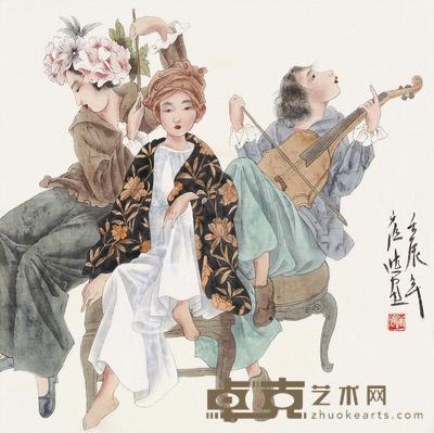 崔进 工笔人物 镜片 53×54cm