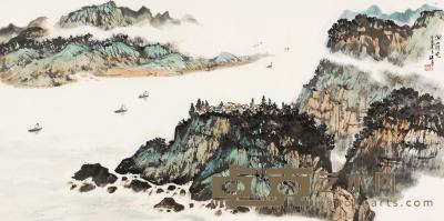 张尔宾 湖山清晓 镜片 34×102cm