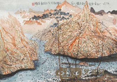 朱道平 江边垂树图 镜片 33×46cm
