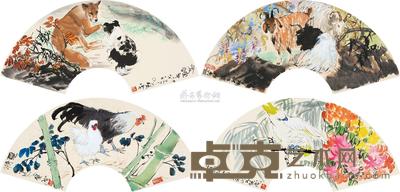 贺成 扇面 (四幅) 日本镜片 21×61cm×4