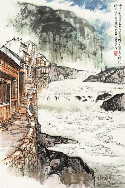 黄纯尧 山溪水利 镜片 68×45cm