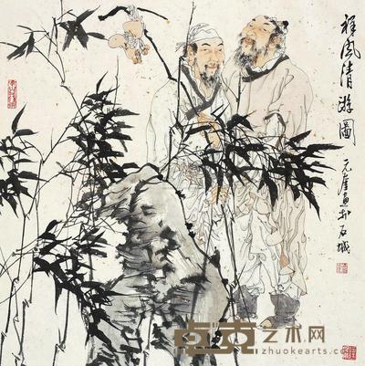 吴元奎 祥风清游图 镜片 66×66cm