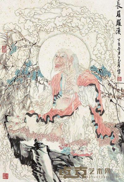 吴元奎 长眉罗汉 镜片 80×55cm