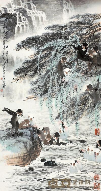 徐培晨 冷泉涌处浴猴狲 镜片 180×79cm