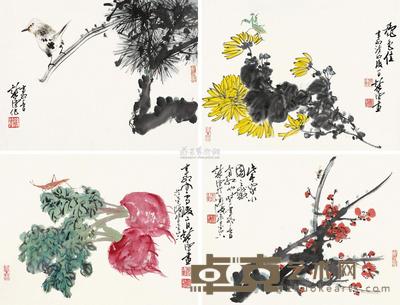 徐纯原 花鸟 四屏镜片 35×46cm×4