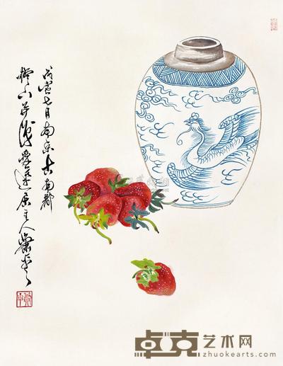 萧平 青花瓶 立轴 46×35cm