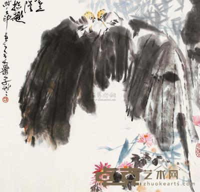 萧平 蕉荫拾趣 镜片 64×64cm